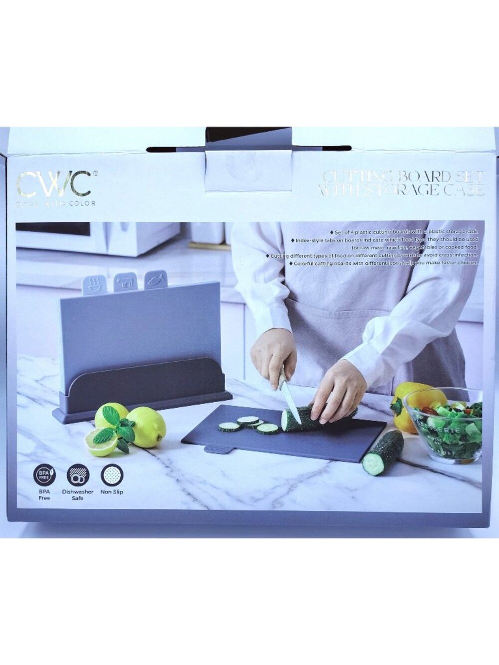 Cutting Board Set With Storage Case Cook With Color 4 Color Coded Boards Kitchen